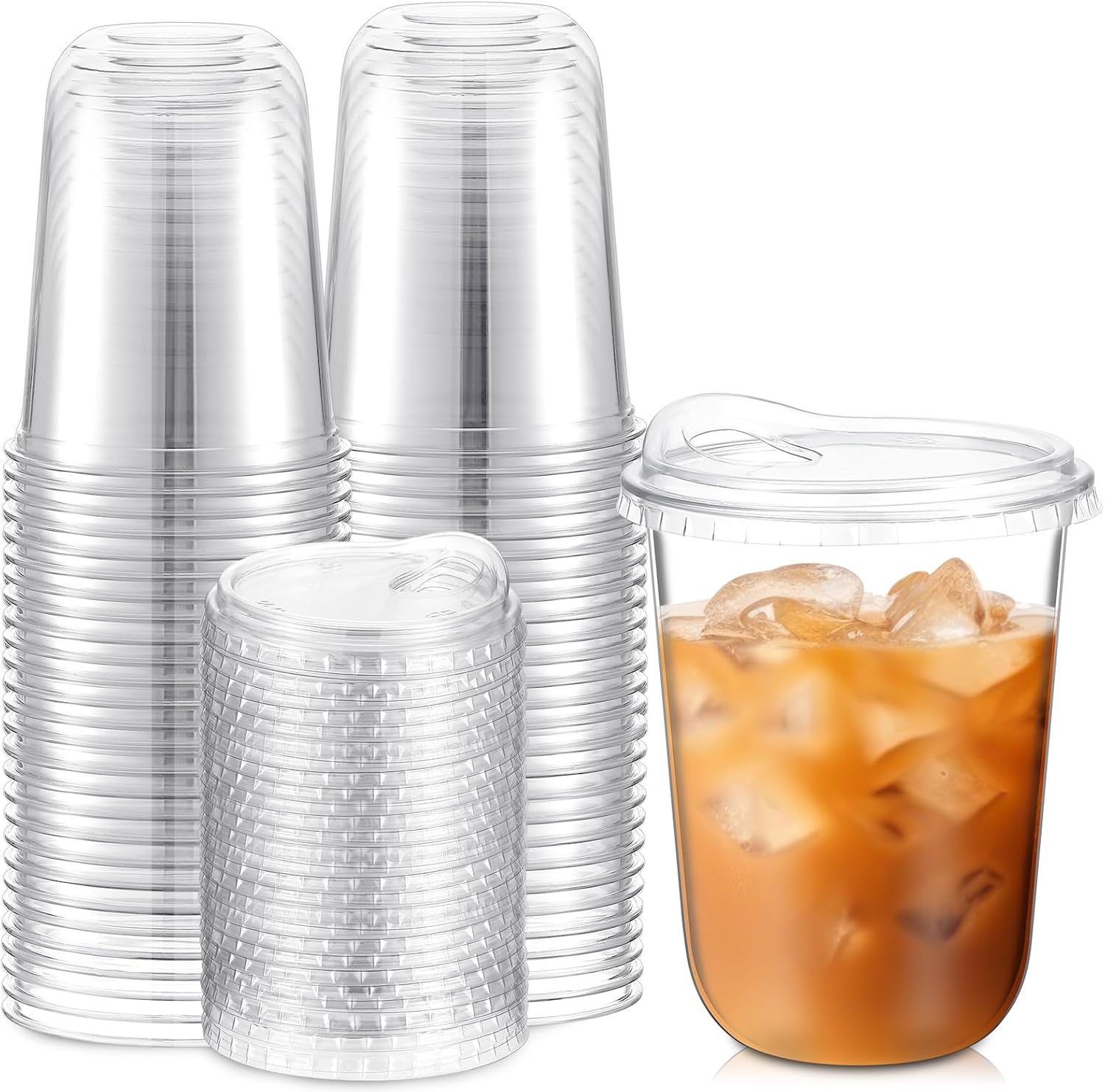 Plastic Cup 50Pcs - Clear Plastic Cups with Strawless Sip