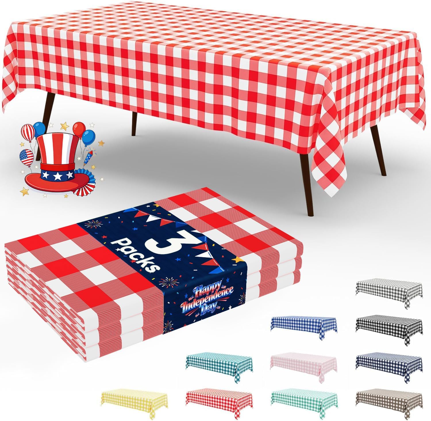 Table Cloth Disposable - Smiry 3 Pack Red Gingham Disposable
