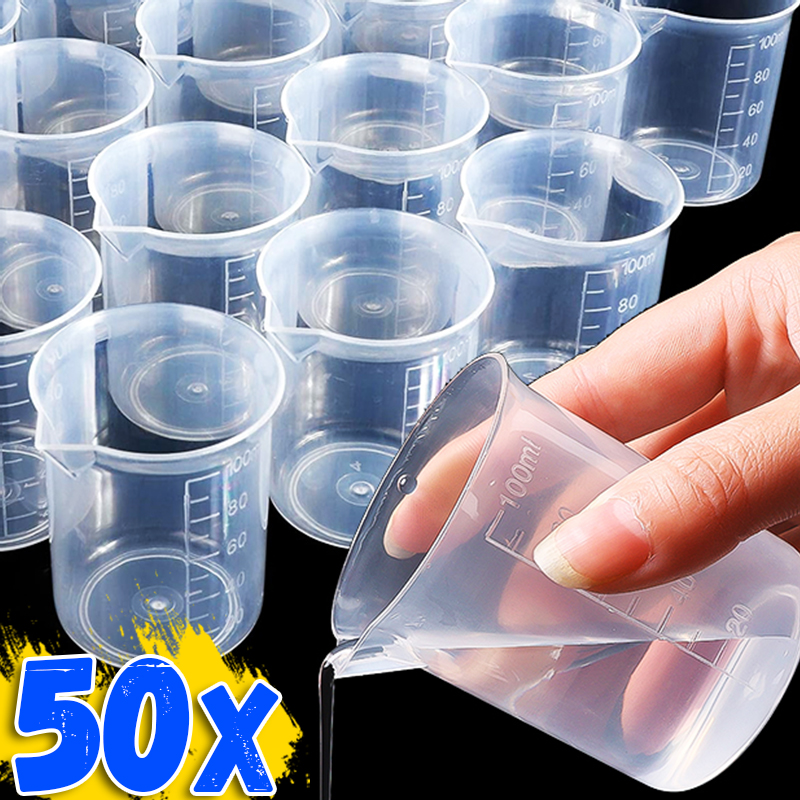 Plastic Cup 50Pcs - 1/50pcs 100ML Plastic Measuring Scale Cup