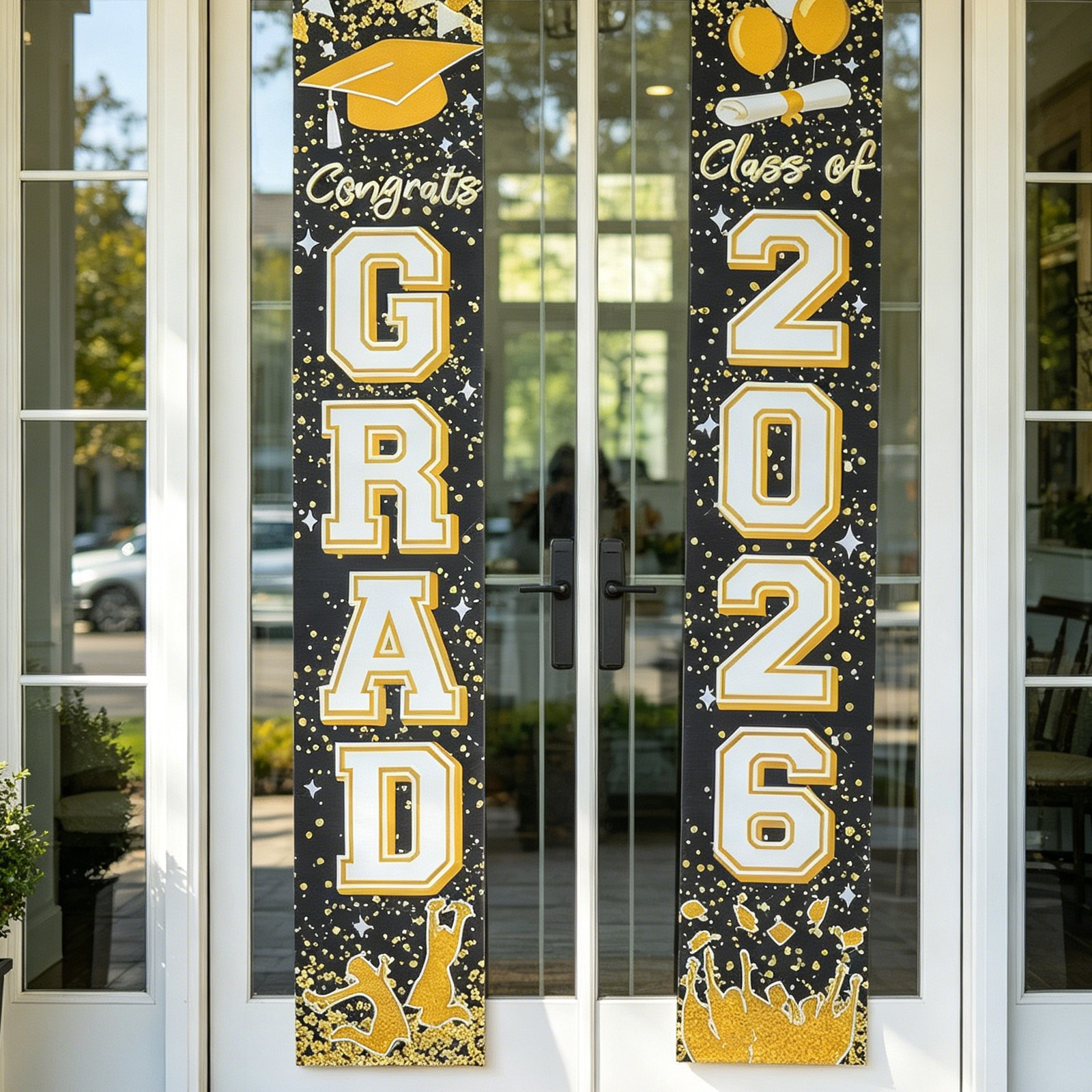Party Banner Gold - 1Pair Graduation Door Couplets 2026 Gold