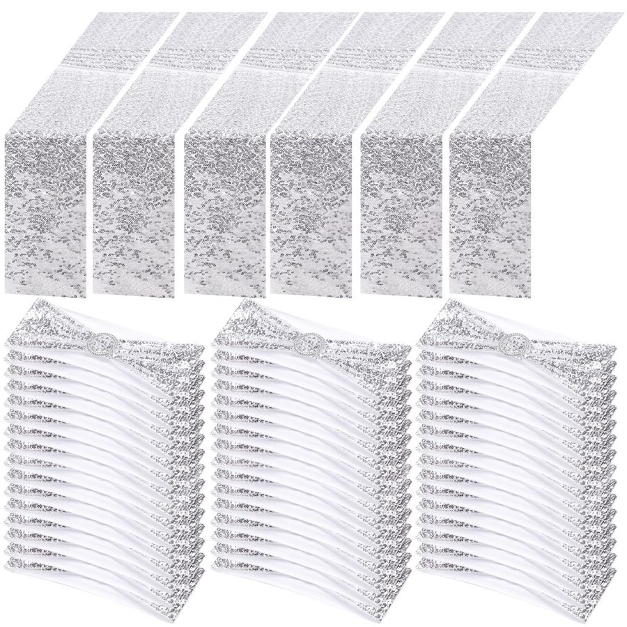 Birthday Sash Glitter - 54 Pcs Silver Sequin Chair Sashes