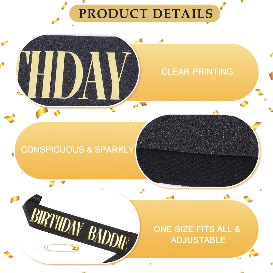 BIRTHDAY BADDIE Sash Black Gli - Birthday Sash Glitter review and price