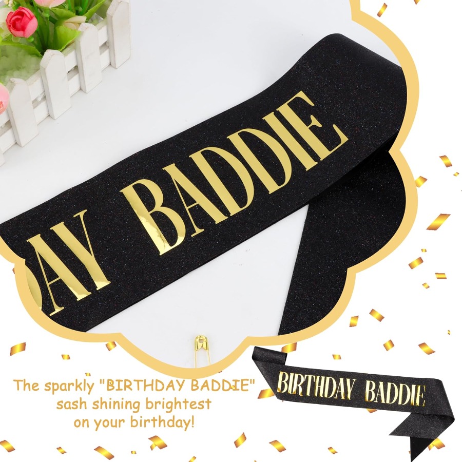 BIRTHDAY BADDIE Sash Black Gli - Birthday Sash Glitter review and price