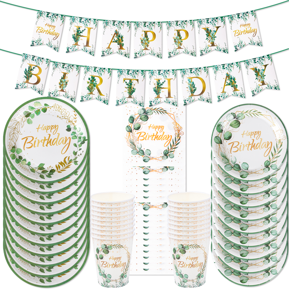 Green Eucalyptus Leaf Happy Bi - Table Cloth Disposable review and price