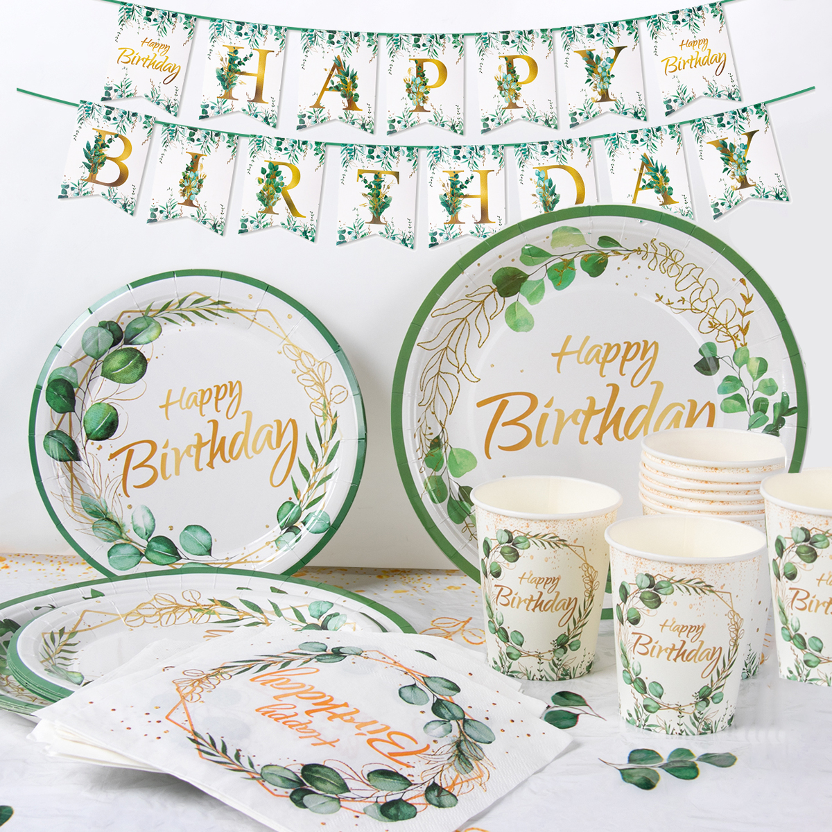 Green Eucalyptus Leaf Happy Bi - Table Cloth Disposable review and price